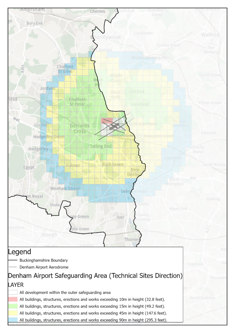 Denham Airport safeguarding areas within Bucks