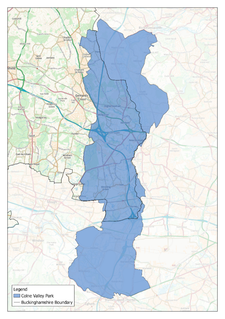 Map showing Colne Valley Park extents.