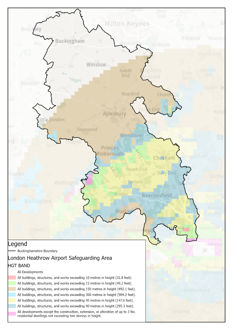 London Heathrow airport safeguarding areas within Buckinghamshire.