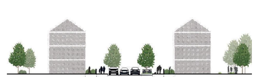 Diagram of street with parallel parking with tree planting 