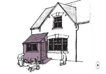 Diagram of a house with its porch located just next to the window on the ground floor