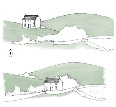 Diagram of a house exposed on a ridgeway and another example where it is not