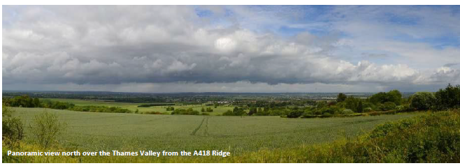 Panoramic view north over the Thames Valley from the A418 Ridge