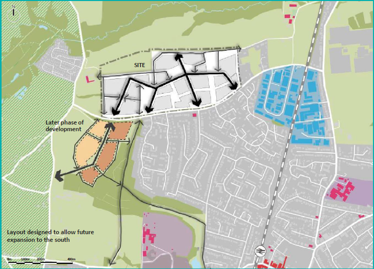 Map:  INDICATIVE SITE CONCEPT PLAN 6 - Scheme is laid out to allow for further development phases in the future
