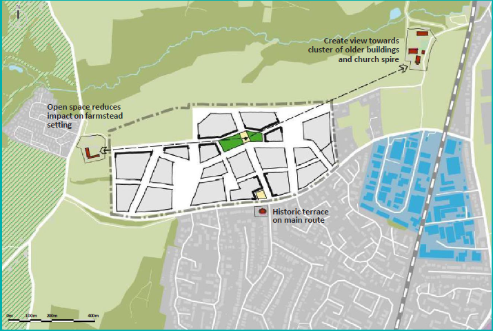 Map: INDICATIVE SITE CONCEPT PLAN 7 - Scheme responding to existing townscape and heritage