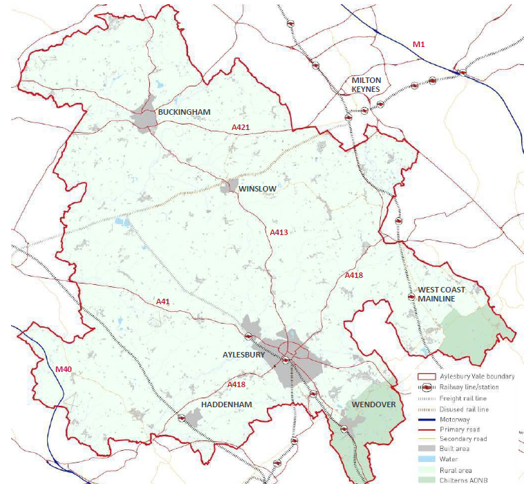 Picture of a map marked with the Aylesbury Vale Overview Plan