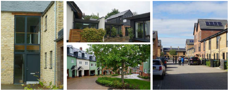 Examples of innovative design delivered in the Aylesbury Vale in recent years, FROM LEFT: Gorrell Lane, Dadford (facade detailing / use of materials); Chandos Yard, Long Crendon (response to context); housing at Summer Hill, Buckingham (landscape and public realm); Drakes Place, Aylesbury (contemporary housing)