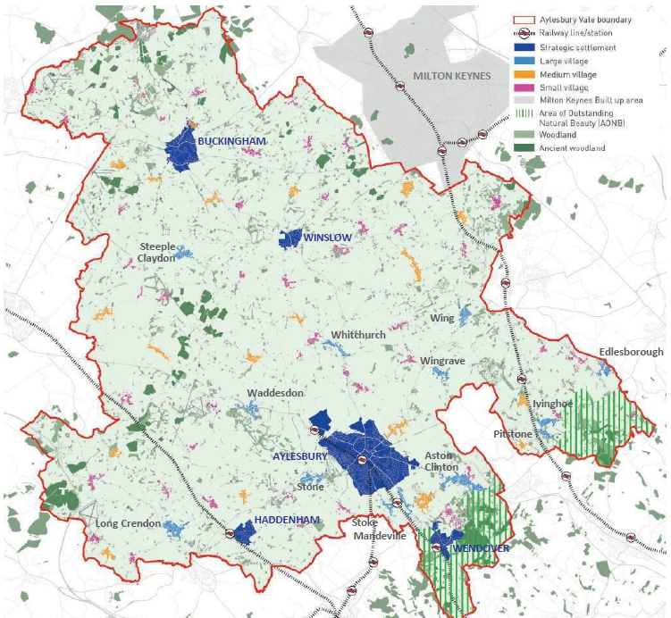 map marking Aylesbury Vale's settlements