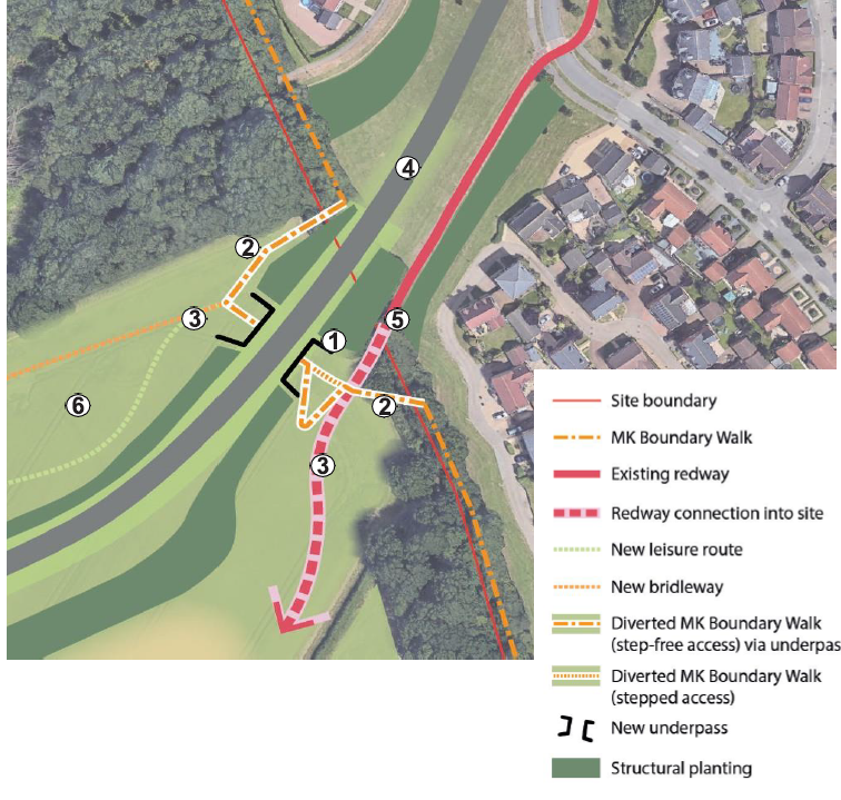 Figure 21: Sketch plan and principles for MK Boundary Walk crossing (and key)