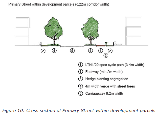 Figure 10: Cross section of Primary Street within development parcels