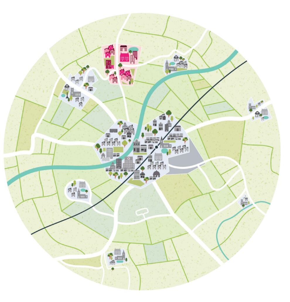 Image showing Approach 3. New houses as a new town to away from the existing town.