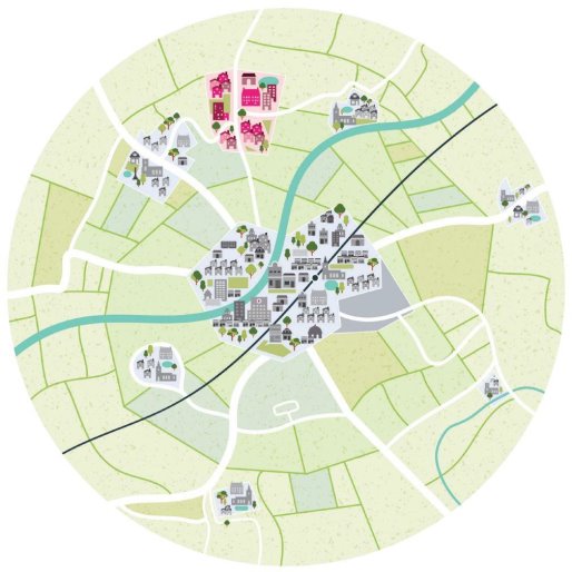 Image showing Approach 3. New houses as a new town to away from the existing town.