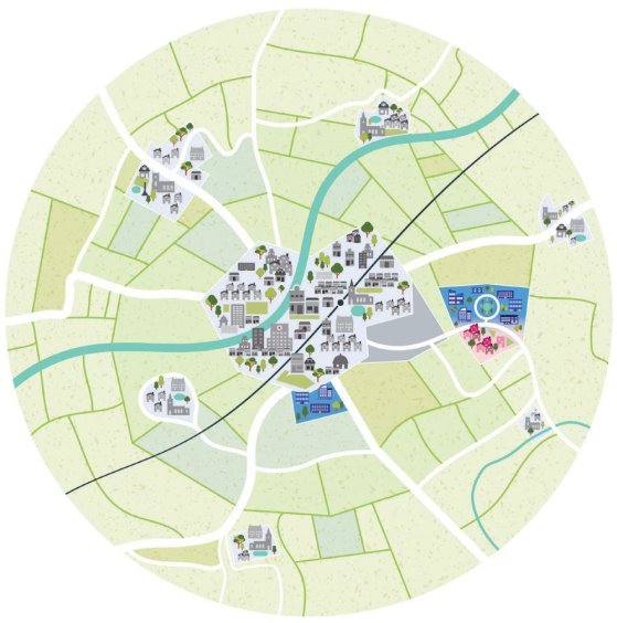 Image showing Approach 5. New houses located next to employment areas either adjacent to existing towns or away from towns.