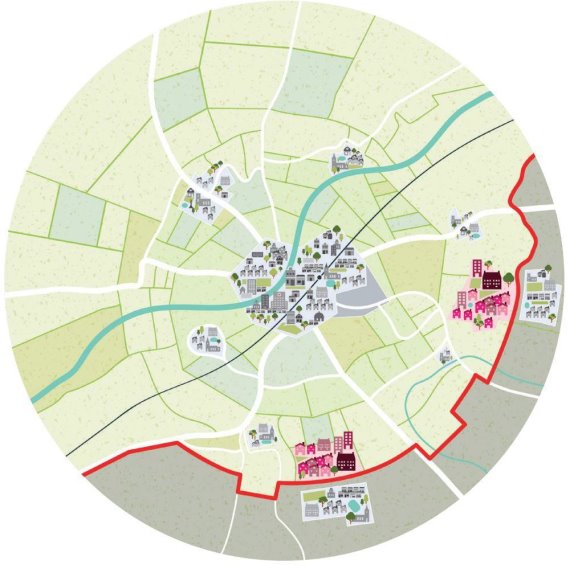 Image showing Approach 7. New houses built on the edges of the boundary close to neighbouring towns.